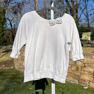 Boat Neck Top w/ Three-Quarter Cuffed Sleeves & Sequin Decorated Bow at Neck
